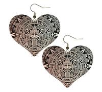 Boucles d'oreilles pendantes légères en cuir pour femme - Calendrier maya - Fin du monde - En forme de cœur - Cadeau mignon, One Size, Pas de pierre précieuse