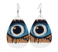 Boucles d'oreilles pendantes légères en cuir pour femme - En forme de larme - Bijou mauvais œil