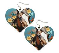 Boucles d'oreilles pendantes légères en cuir pour femme Motif cheval avec fleurs et papillons, One Size, Pas de gemme
