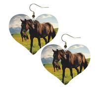 Boucles d'oreilles pendantes légères en cuir pour femme - Motif chevaux sauvages, One Size, Pas de gemme
