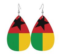Boucles d'oreilles pendantes légères en cuir pour femme, motif drapeau de la Guinée-Bissau