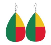 Boucles d'oreilles pendantes légères en cuir pour femme, motif drapeau du Burundi, accessoires de bijoux, taille unique, Cuir