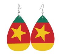 Boucles d'oreilles pendantes légères en cuir pour femme, motif drapeau du Cameroun