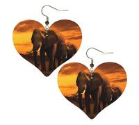 Boucles d'oreilles pendantes légères en cuir pour femme Motif éléphant coucher de soleil