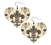 Boucles d'oreilles pendantes légères en cuir pour femme Motif fleur de lys et armoiries, One Size, Pas de gemme