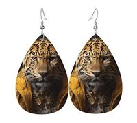 Boucles d'oreilles pendantes légères en cuir pour femme, motif léopard dans une veste en cuir