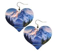 Boucles d'oreilles pendantes légères en cuir pour femme Motif montagne enneigée, One Size, Pas de gemme