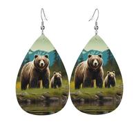 Boucles d'oreilles pendantes légères en cuir pour femme - Motif ours de rivière - Cadeau idéal pour maman