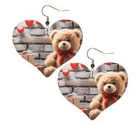 Boucles d'oreilles pendantes légères en cuir pour femme - Motif ourson mignon - Cadeau de Saint-Valentin, One Size, Pas de gemme