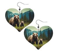 Boucles d'oreilles pendantes légères en cuir pour femme Motif ourson rivière