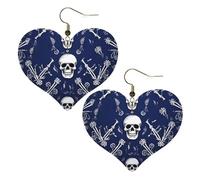 Boucles d'oreilles pendantes légères en cuir pour femme Motif tête de mort et os Bleu, One Size, Pas de gemme