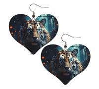 Boucles d'oreilles pendantes légères en cuir tigre pour femme en forme de cœur