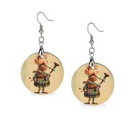 Boucles d'oreilles pendantes légères en forme de cornemuse écossaise en bois pour femme - Boucles d'oreilles rondes géométriques ethniques vintage rétro - Cadeau pour un usage quotidien, une fête de
