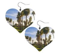 Boucles d'oreilles pendantes légères en forme de cœur en cuir avec palmier et terrain de golf pour femme, One Size, Pas de gemme