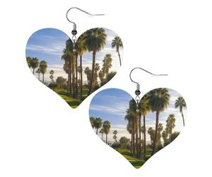 Boucles d'oreilles pendantes légères en forme de cœur en cuir avec palmier et terrain de golf pour femme, One Size, Pas de gemme