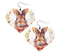 Boucles d'oreilles pendantes légères en forme de cœur en cuir avec rosette de lapin pour femme