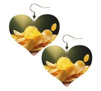 Boucles d'oreilles pendantes légères en forme de cœur en cuir pour femme avec chips de pommes de terre, One Size, Pas de pierre précieuse