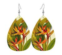 Boucles d'oreilles pendantes légères en forme de goutte d'eau tropicale oiseau de paradis en cuir pour fille/femme, taille unique, Cuir, Pas de gemme