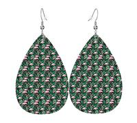 Boucles d'oreilles pendantes légères en forme de larme avec motif flamant rose et feuille verte