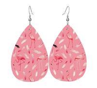 Boucles d'oreilles pendantes légères en forme de larme avec plumes de flamant rose rouge
