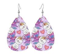 Boucles d'oreilles pendantes légères en forme de larme, chats drôles et sirènes en cuir, bijoux cadeau pour femme