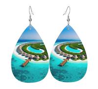 Boucles d'oreilles pendantes légères en forme de larme - Paysage des Maldives - Cadeau de Noël et de Saint-Valentin
