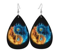 Boucles d'oreilles pendantes légères en forme de larme Tai Chi Yin Yang en cuir Bijoux Cadeau pour femme