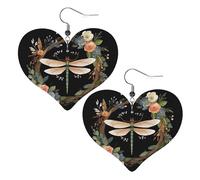 Boucles d'oreilles pendantes légères en forme de libellule dans une couronne en cuir pour femme