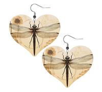 Boucles d'oreilles pendantes légères en forme de libellule sur tournesol en cuir pour femme, One Size, Pas de gemme