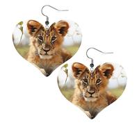 Boucles d'oreilles pendantes légères en forme de lion en cuir pour femme - En forme de cœur, One Size, Pas de gemme