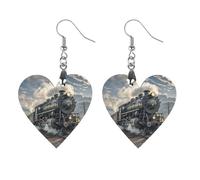 Boucles d'oreilles pendantes légères en forme de locomotive à vapeur pour femme - En forme de cœur - Style rétro - À porter au quotidien - Cadeau pour mariage, fête de remise de diplôme