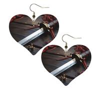 Boucles d'oreilles pendantes légères en forme d'épée de samouraï japonaise en cuir pour femme