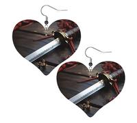 Boucles d'oreilles pendantes légères en forme d'épée de samouraï japonaise en cuir pour femme
