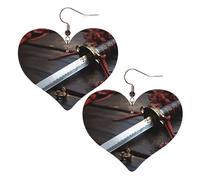 Boucles d'oreilles pendantes légères en forme d'épée de samouraï japonaise en cuir pour femme, One Size, Pas de pierre précieuse