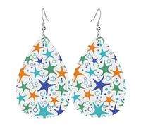 Boucles d'oreilles pendantes légères en forme d'étoile de mer abstraites colorées en cuir - Cadeau pour femme