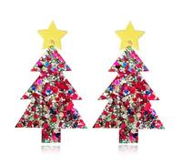 Boucles d'oreilles pendantes légères en similicuir motif sapin de Noël bohème en forme d'étoile à paillettes pour femme Cadeau de Noël, 0, Acrylique, Pas de gemme