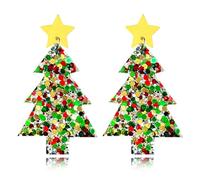 Boucles d'oreilles pendantes légères en similicuir motif sapin de Noël bohème en forme d'étoile à paillettes pour femme Cadeau de Noël, 0, Acrylique, Pas de gemme
