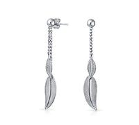 Boucles D'Oreilles Boho Style Indien D'Amérique Du Sud Avec Une Longue Chaîne Linéaire Et Des Feuilles De Plumes Argent Sterling Pour Femmes Ados