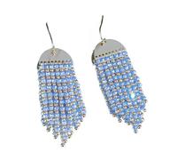 Boucles D'Oreilles Pendantes Longues En Perles De Rocaille, Style Bohème, Fait À La Main, avec Pompon, pour Femmes et Filles, avec Franges et Perles, Accessoires pour Robe De Bal, Bleu
