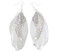 Boucles d'oreilles pendantes longues en plumes tribales vintage faites à la main avec des ailes en métal d'ange de Bohême pour les femmes