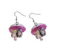 Boucles d'oreilles pendantes ludiques en forme de chats avec texture acrylique pour usage quotidien