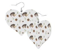 Boucles d'oreilles pendantes mignonnes double face en forme de cœur hérisson pomme de pin branche, tendance, amusantes, en simili cuir, bijoux cadeau pour femmes et filles