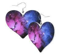Boucles d'oreilles pendantes mignonnes double face en forme de cœur Voie lactée Étoile Lune Planète Tendance Amusante Faux Cuir Bijoux Cadeau pour Femmes Filles