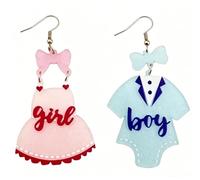 Boucles d'oreilles pendantes mignonnes en acrylique à paillettes bleues et roses pour nouvelle maman - Annonce de grossesse - Bijoux cadeaux, Moyen, Acrylique, Pas de pierre précieuse