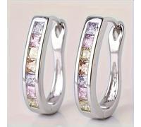 Boucles d'oreilles pendantes mignonnes et simples incrustées d'une rangée de zircons synthétiques colorés en forme de U, bijoux faits à la main pour femmes pour les fêtes et les rassemblements