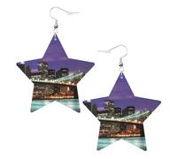 Boucles d'oreilles pendantes New York Night Party pour femme, boucles d'oreilles pendantes en forme d'étoile étincelante, bijoux tendance pour soirée, One Size, Cuir