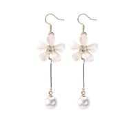 Boucles d'oreilles pendantes noires en argent 925 avec perle et marguerites blanches fraîches, taille unique, Cuivre, Pas de pierre précieuse