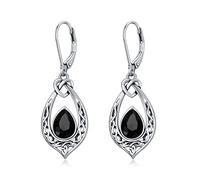 Boucles d'oreilles pendantes noires en argent sterling 925 oxydé style vintage avec cristaux noirs de jais Idées cadeaux pour femmes