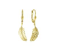 Boucles d'oreilles pendantes or jaune 375 brillant motif plume bijoux...