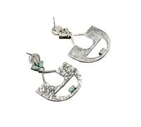 Boucles d'Oreilles Pendantes Ornées Vintage, Pendentifs en Argent Ajouré avec Pierre Simulée Verte, Bijoux de Déclaration Légers pour Femmes